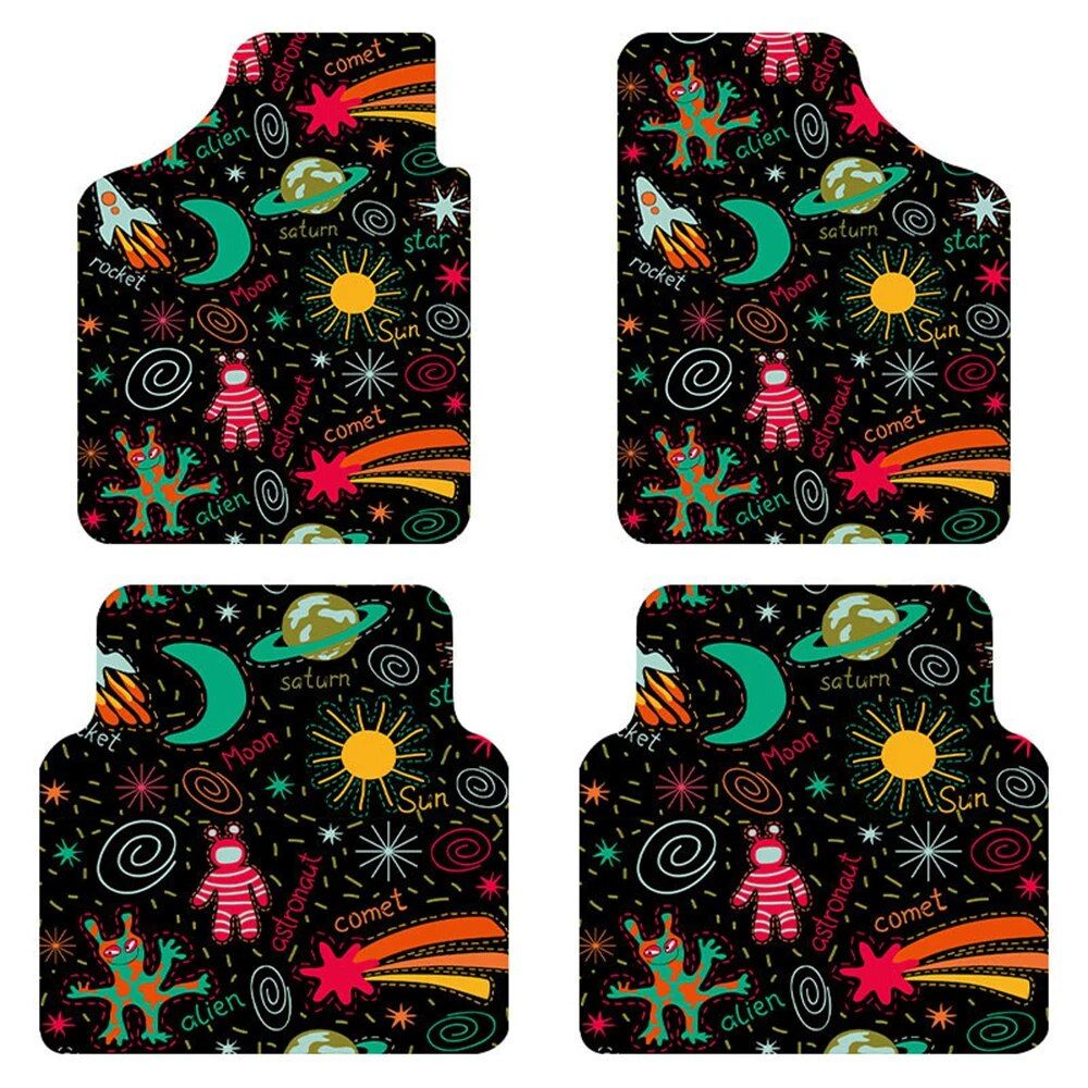 Lisslune | 4-piece comic pattern car mats - Universal fit for cars, SUVs, and 7-seater vans