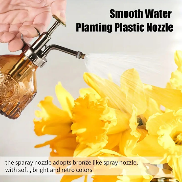Lisslune | Embossed glass bottle with metal nozzle – Plant sprayer for flower watering in vintage design