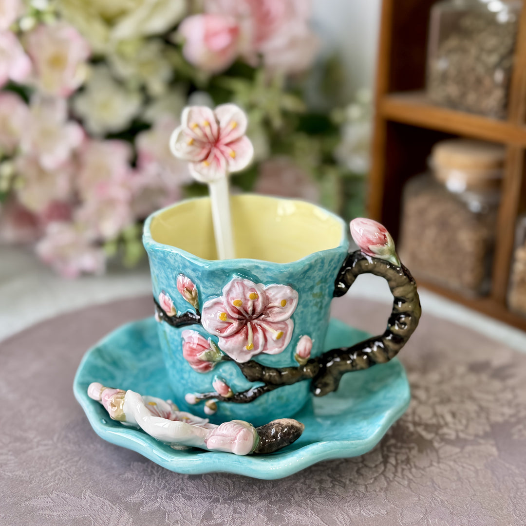 Lisslune | ArtSip Ceramic Cup & Saucer Set – Hand-painted 3D Design inspired by Van Gogh