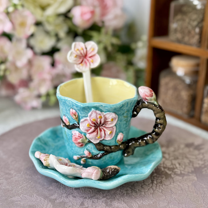 Lisslune | ArtSip Ceramic Cup & Saucer Set – Hand-painted 3D Design inspired by Van Gogh
