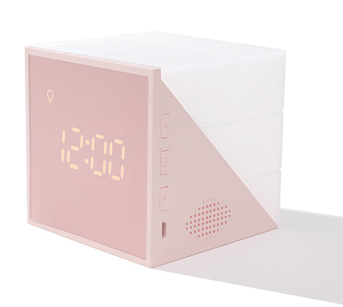 Lisslune | Cube Alarm Clock, with Colorful Lights, Voice-control Night Light, Timer, Temperature Display and Long Battery Life, for Home & Office
