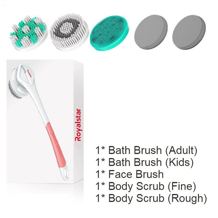 Lisslune | All-in-One Rechargeable Body Brush Set, with 7 Replaceable Heads & Long Handle for Body, Face, Foot, Adult & Kids