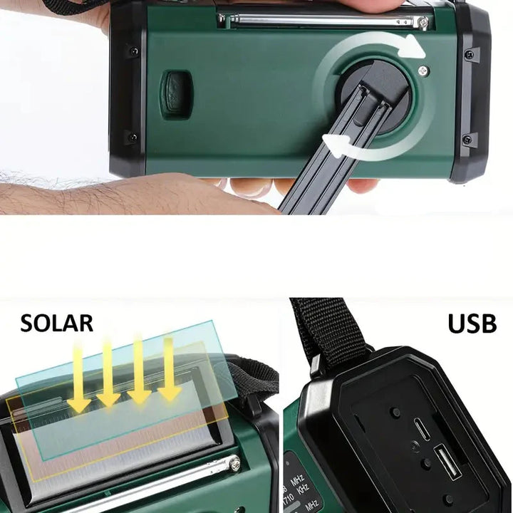 Lisslune | Solar emergency radio with power bank – crank radio with LED flashlight for camping & outdoor