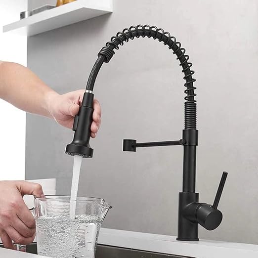 Lisslune | Elegant BLACK Kitchen Faucet ANW HOME HF-7015B / Practical Pull-Out Spout / Two Water Flow Modes / Universal Installation