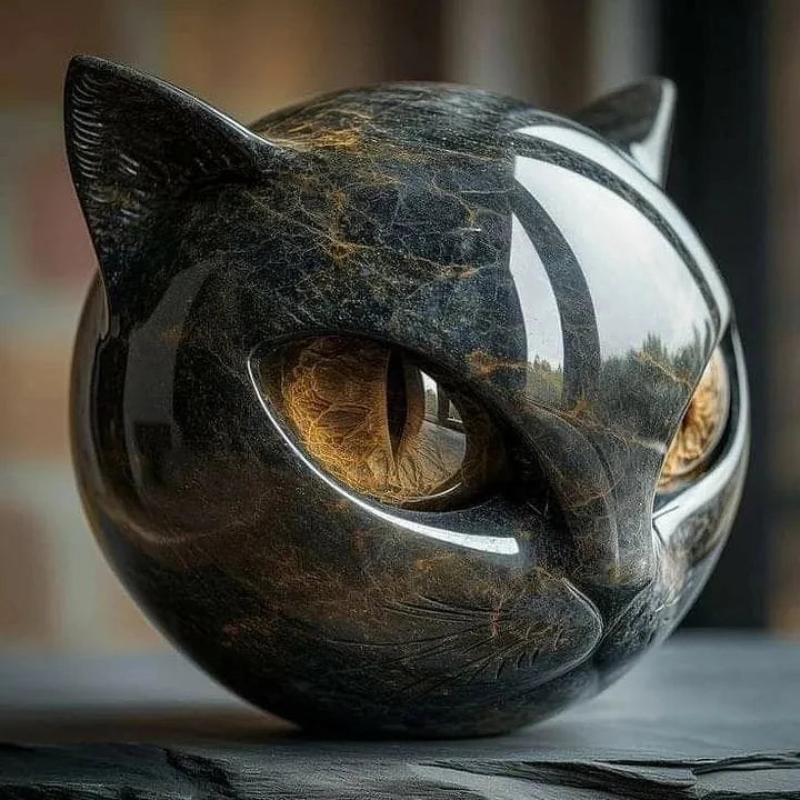 Lisslune | NoirCat Sculpture – Black Cat Head with Hypnotic Eyes