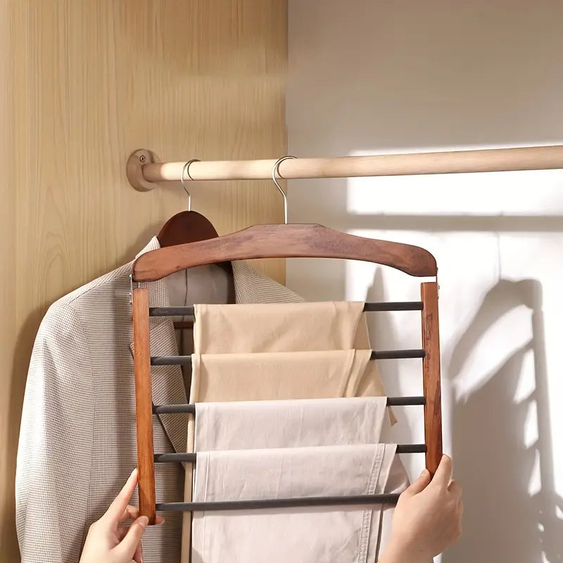 Lisslune | Space-saving wooden multi-pants hanger