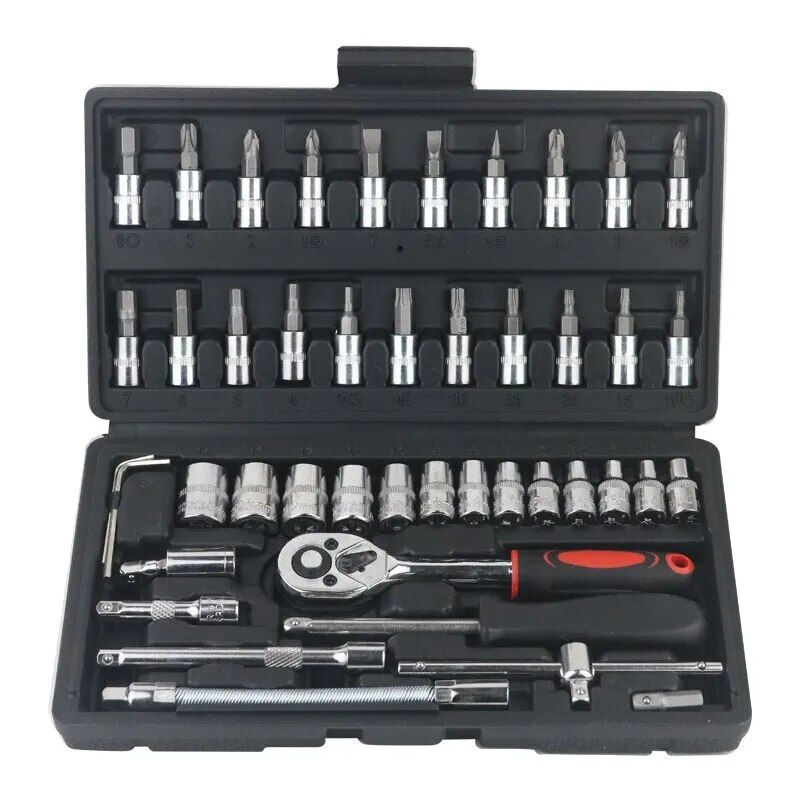 Lisslune | Complete 46-piece 1/4" Socket Set with Ratchet & Wrench Combination – Professional Auto Mechanic Tool Set