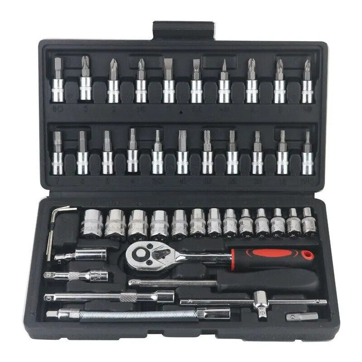 Lisslune | Complete 46-piece 1/4" Socket Set with Ratchet & Wrench Combination – Professional Auto Mechanic Tool Set
