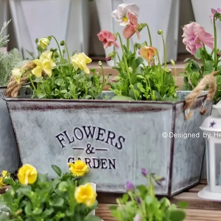 Lisslune | Decorative flower and garden container made of metal with hemp rope handles