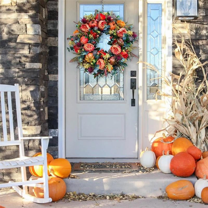 Lisslune | Fall Peony And Pumpkin Wreath - Year Round Wreath