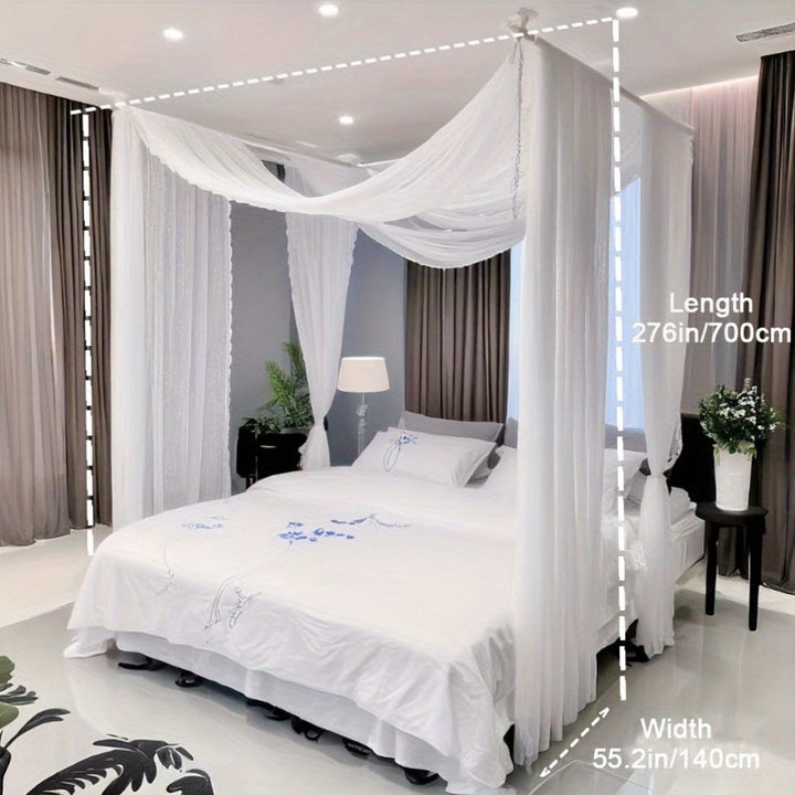 Lisslune | [2-Panel Luxus Baldachin] 2-Panel Durchsichtiger Luxus Weißer Baldachin Bettvorhänge | Elegante Spitze Für Voll-/Königin Bett | Kein Pole