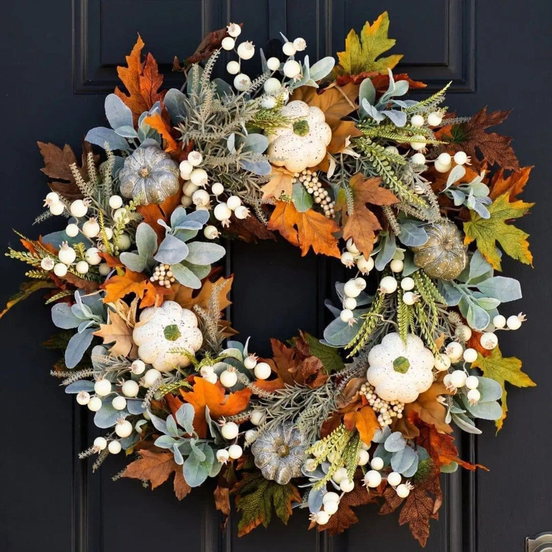Lisslune | Halloween Autumn Wreath – Handmade Door Wreath with Pumpkins and Eucalyptus