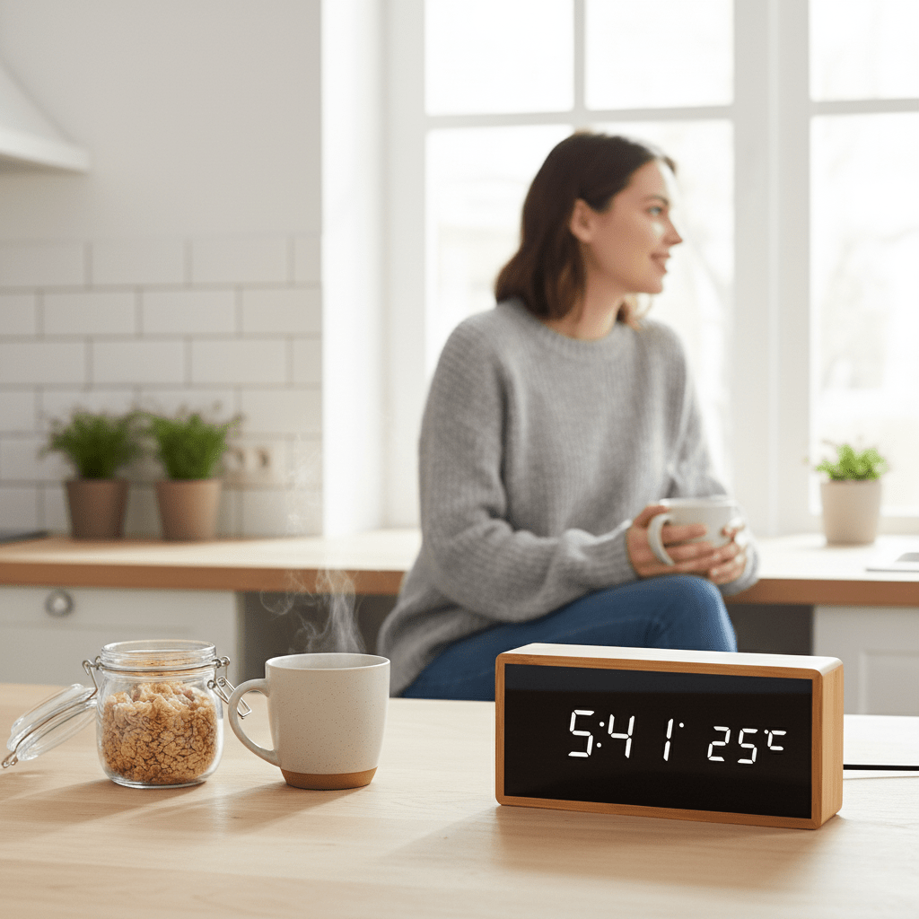 Lisslune | ECOCLOCK – Bamboo LED Alarm Clock with Time and Temperature Display