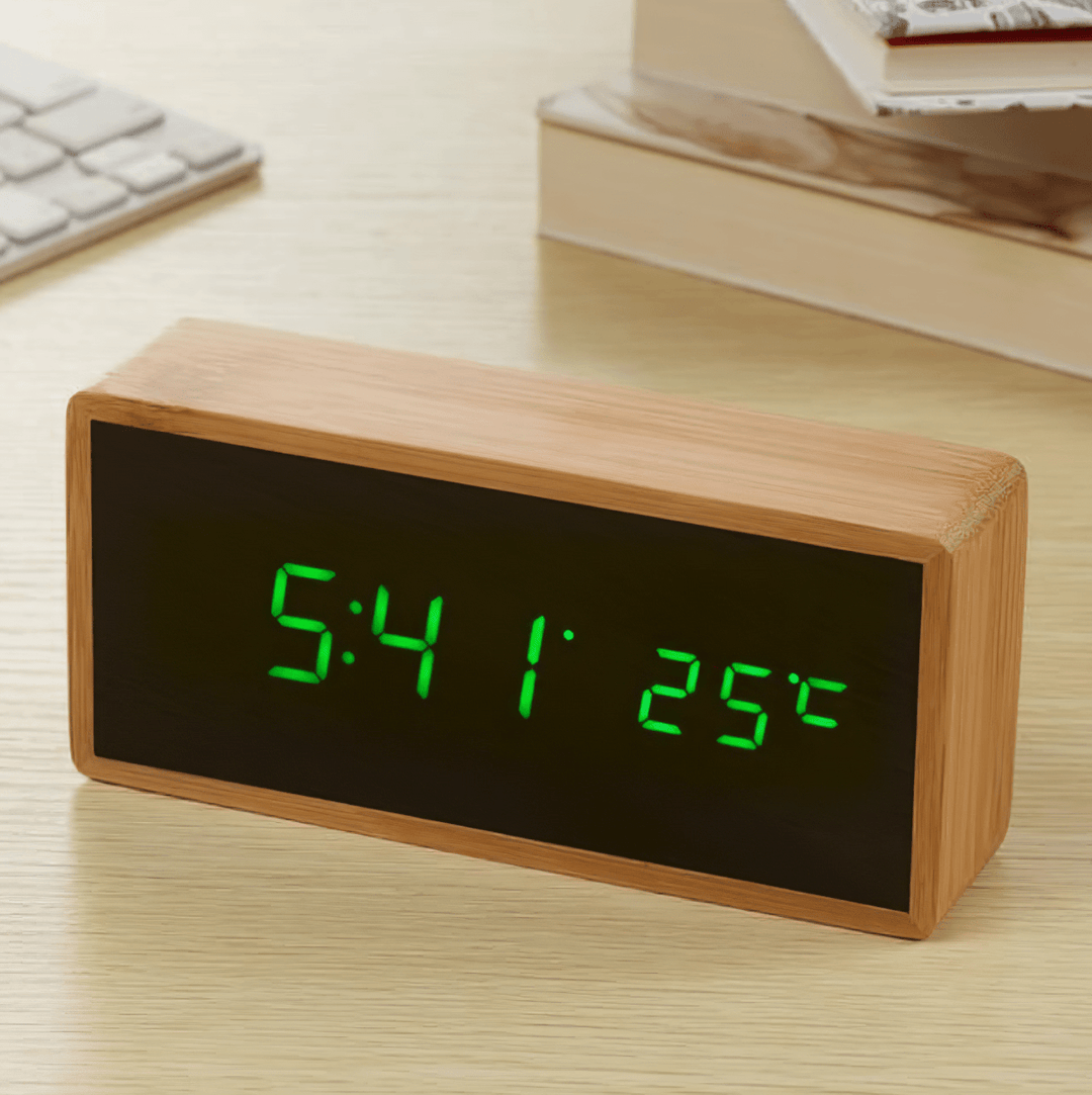 Lisslune | ECOCLOCK – Bamboo LED Alarm Clock with Time and Temperature Display