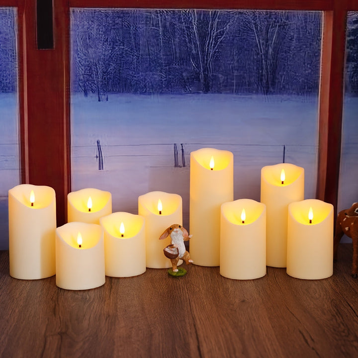 Lisslune | GlowLuxe Flameless LED Candles Set (9-piece) – With Remote Control and Glitter Finish