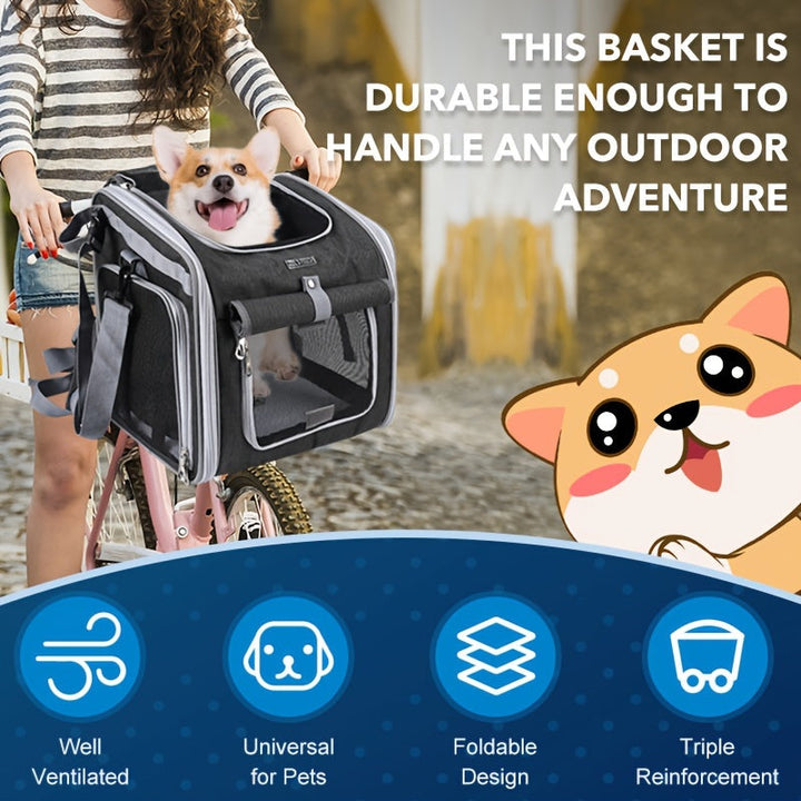 Lisslune | Expandable Pet Bike Basket – Comfortable & Safe Bicycle Carrier for Small Dogs and Cats