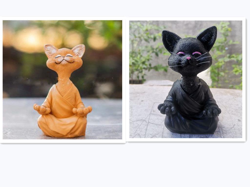 Lisslune | Playful Black Buddha Cat Figure Meditation Yoga Collectible Happy Cat Decor Home Garden Decoration Garden Ornament