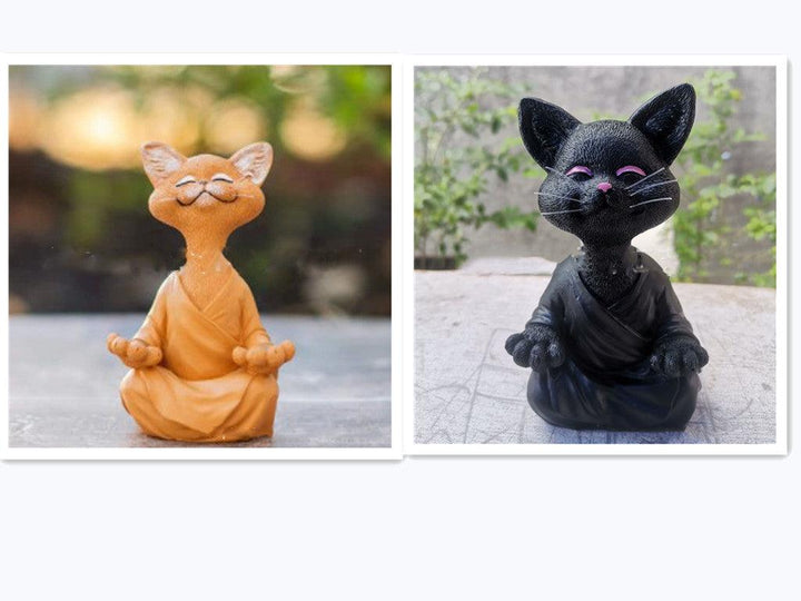 Lisslune | Playful Black Buddha Cat Figure Meditation Yoga Collectible Happy Cat Decor Home Garden Decoration Garden Ornament