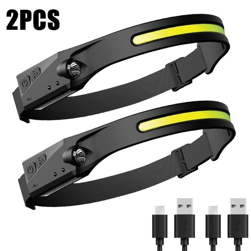 Lisslune | 1~2pcs Work Light Sensor COB LED Headlamp Camping Spotlight Outdoor Flashlight USB Rechargeable Headlamp Flashlight 5 Modes