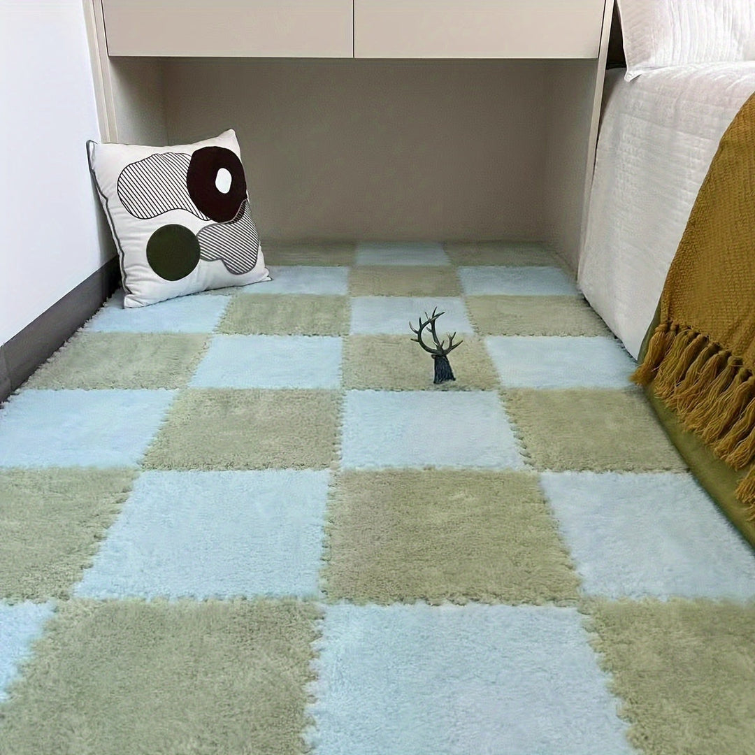 Rynx | 40-piece Thickened Modern Plush Carpet] 40-piece Modern Plush Patchwork Thickened Carpet for Bedroom, Living Room, Wardrobe, Renovation of Rental Apartments, Suitable for All Seasons