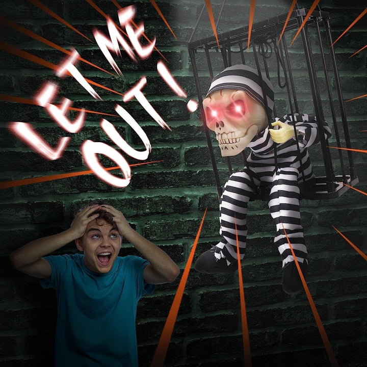 Lisslune | TerrorBone Animated Screaming Skeleton – Hanging Halloween Prop with Motion Sensor
