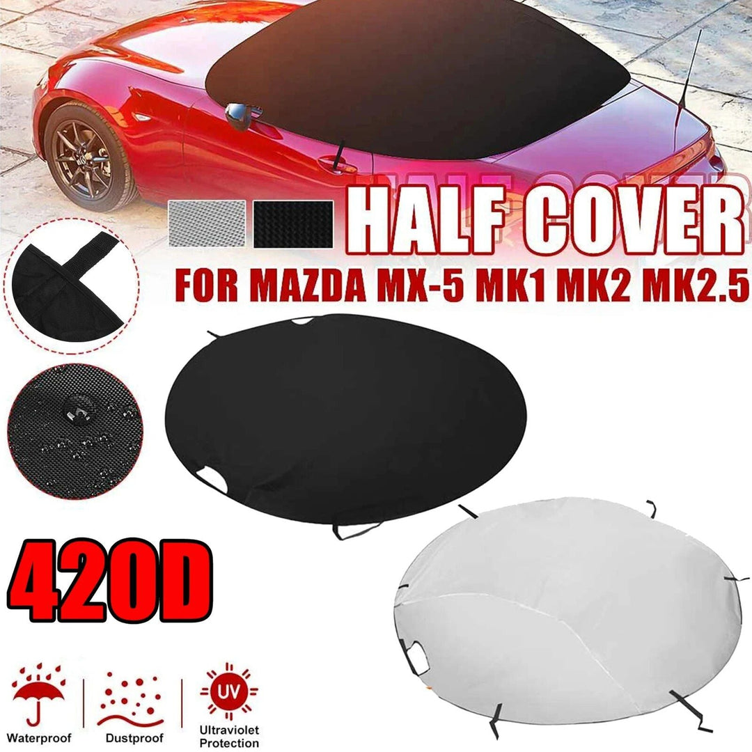 Lisslune | 420D Waterproof Half Car Cover – UV Protection, Dustproof Silver/Black Top for Mazda MX-5
