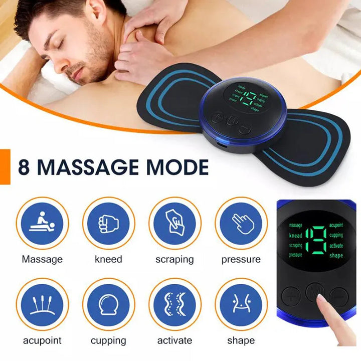 Lisslune | 4PCS LCD Display EMS Neck Massage Electric Massager Cervical Neck Back Patch 8 Mode Pulse Muscle Stimulator Portable Pain Relief