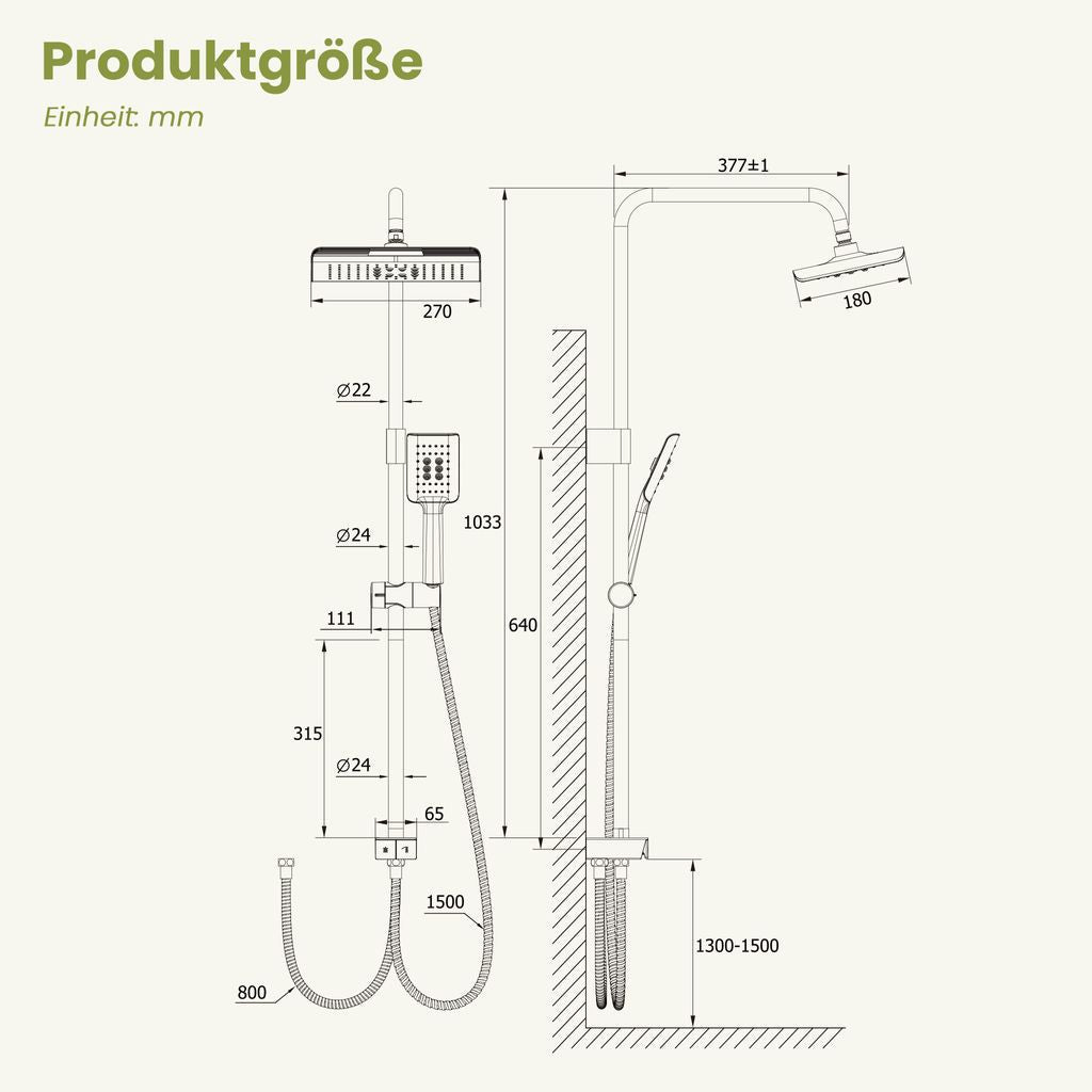 Lisslune | Shower system without faucet, rainfall shower set with self-cleaning shower head and handheld shower, shower column for bathroom/bathtub