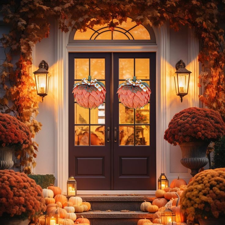 Lisslune |  Farmhouse Pumpkin Wreath For Front Door