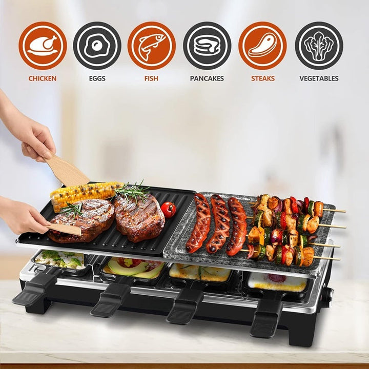 Lisslune | Electric Grill with Reversible Non-Stick Plate and Raclette Trays for Indoor Cooking