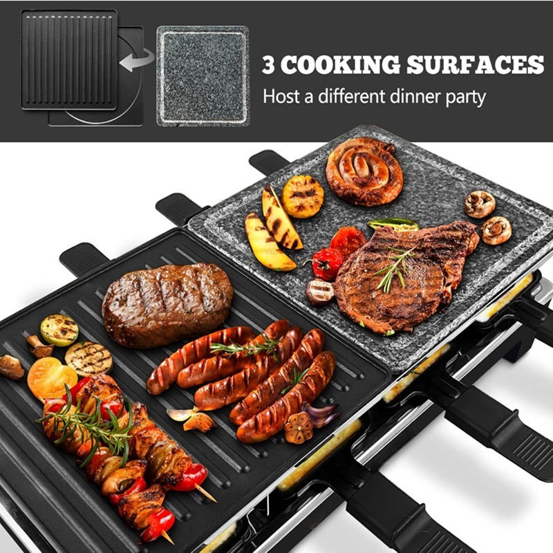 Lisslune | Electric Grill with Reversible Non-Stick Plate and Raclette Trays for Indoor Cooking