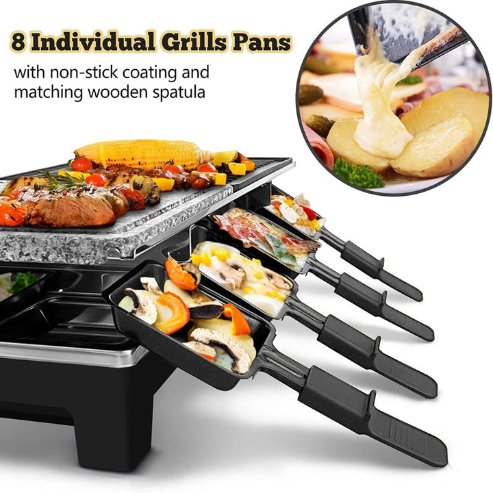 Lisslune | Electric Grill with Reversible Non-Stick Plate and Raclette Trays for Indoor Cooking