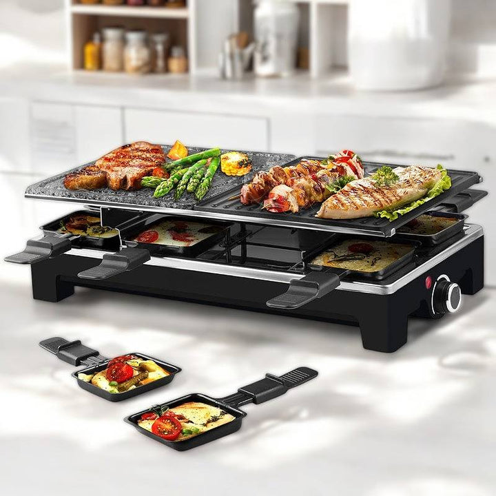 Lisslune | Electric Grill with Reversible Non-Stick Plate and Raclette Trays for Indoor Cooking