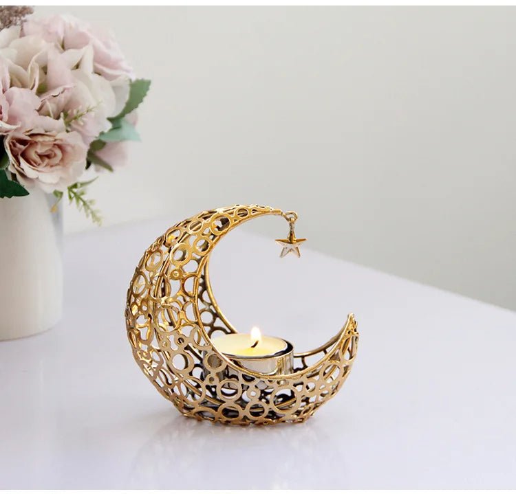 Lisslune | Elegant Black or Gold Crescent Moon Candle Holders – Romantic Tealight Décor for Weddings, Christmas, and Special Occasions