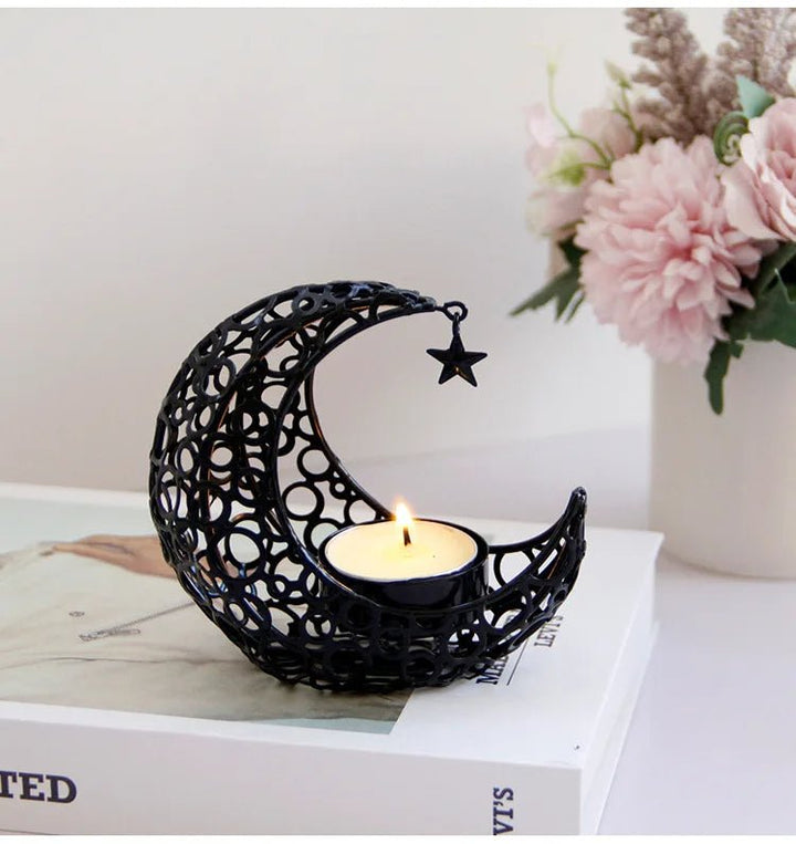 Lisslune | Elegant Black or Gold Crescent Moon Candle Holders – Romantic Tealight Décor for Weddings, Christmas, and Special Occasions