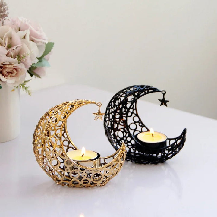 Lisslune | Elegant Black or Gold Crescent Moon Candle Holders – Romantic Tealight Décor for Weddings, Christmas, and Special Occasions