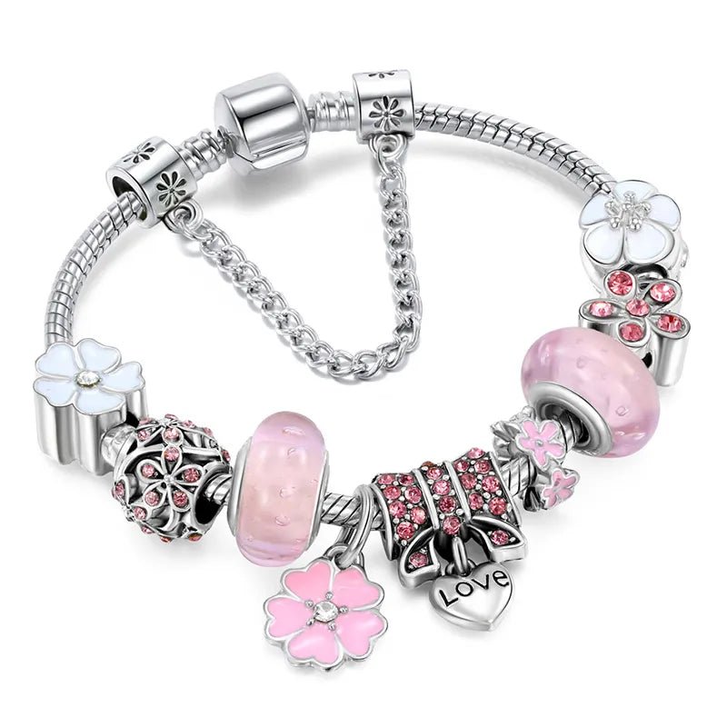 Lisslune | Elegant Floral Charm Bracelet in 925 Sterling Silver for Women - Nature-Inspired Design