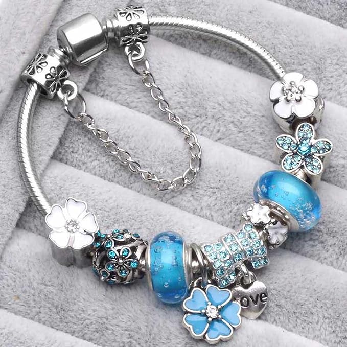 Lisslune | Elegant Floral Charm Bracelet in 925 Sterling Silver for Women - Nature-Inspired Design