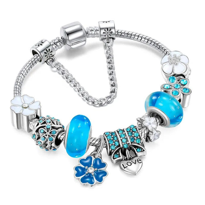 Lisslune | Elegant Floral Charm Bracelet in 925 Sterling Silver for Women - Nature-Inspired Design