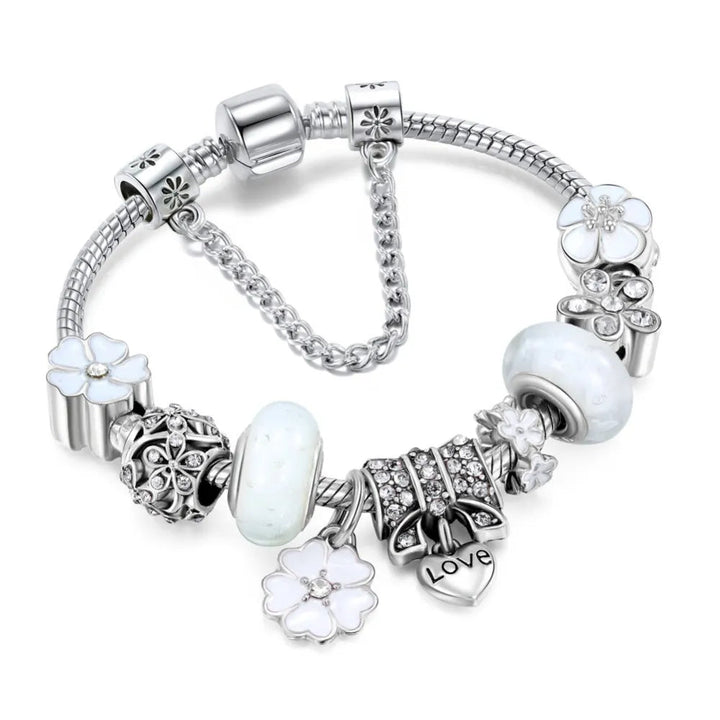 Lisslune | Elegant Floral Charm Bracelet in 925 Sterling Silver for Women - Nature-Inspired Design
