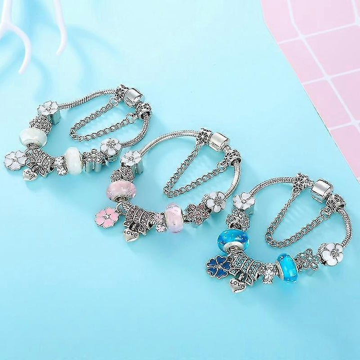 Lisslune | Elegant Floral Charm Bracelet in 925 Sterling Silver for Women - Nature-Inspired Design