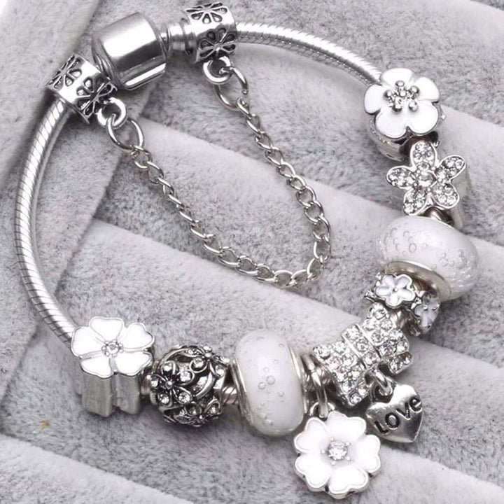 Lisslune | Elegant Floral Charm Bracelet in 925 Sterling Silver for Women - Nature-Inspired Design