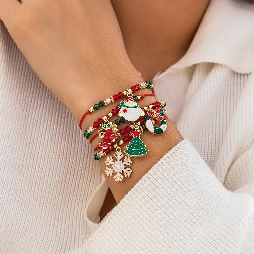Lisslune | Enchanting Christmas Crystal Bracelet – Adjustable Snowflake & Tree Pendant with Sparkling CCB Beads for Festive Elegance