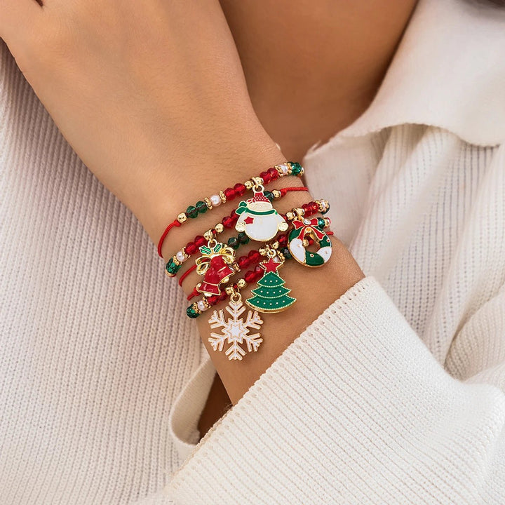 Lisslune | Enchanting Christmas Crystal Bracelet – Adjustable Snowflake & Tree Pendant with Sparkling CCB Beads for Festive Elegance