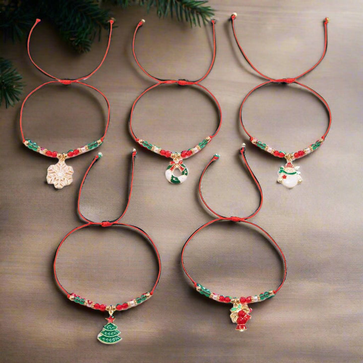 Lisslune | Enchanting Christmas Crystal Bracelet – Adjustable Snowflake & Tree Pendant with Sparkling CCB Beads for Festive Elegance