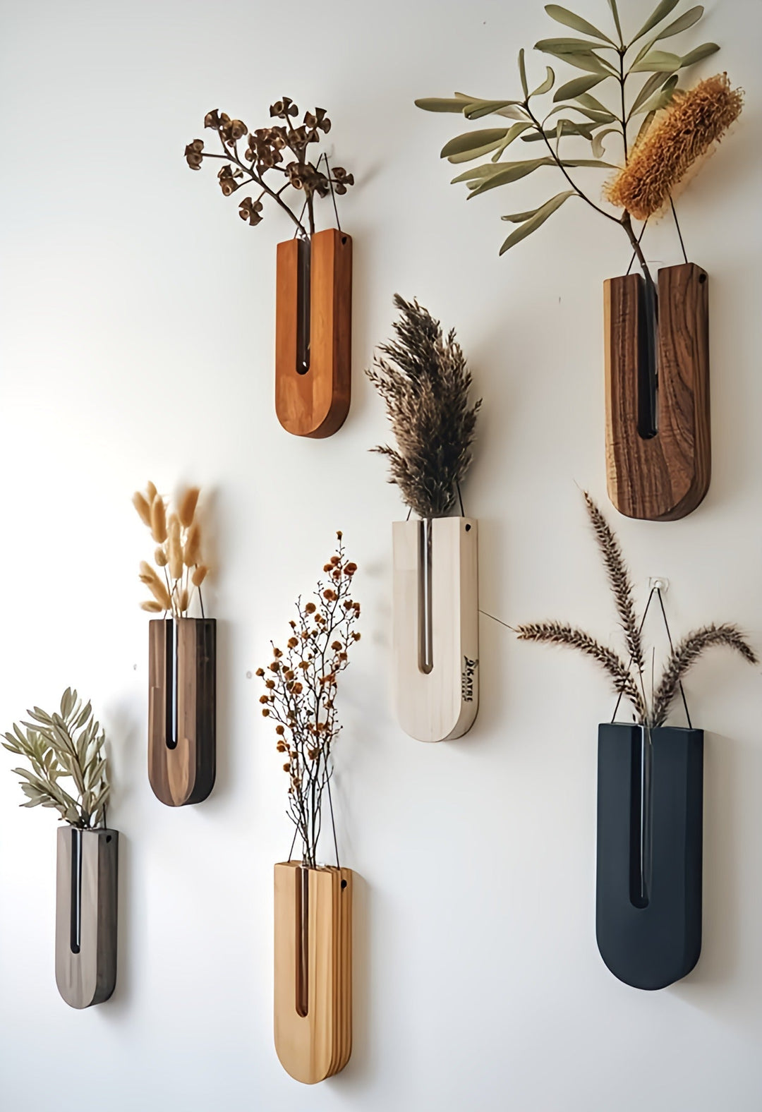 Lisslune | WoodFlora | Rustic Wooden Wall Flower Holder Set – Creative Plant Display for Indoor Spaces