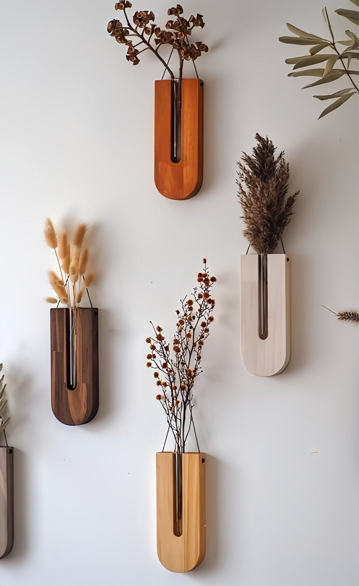 Lisslune | WoodFlora | Rustic Wooden Wall Flower Holder Set – Creative Plant Display for Indoor Spaces