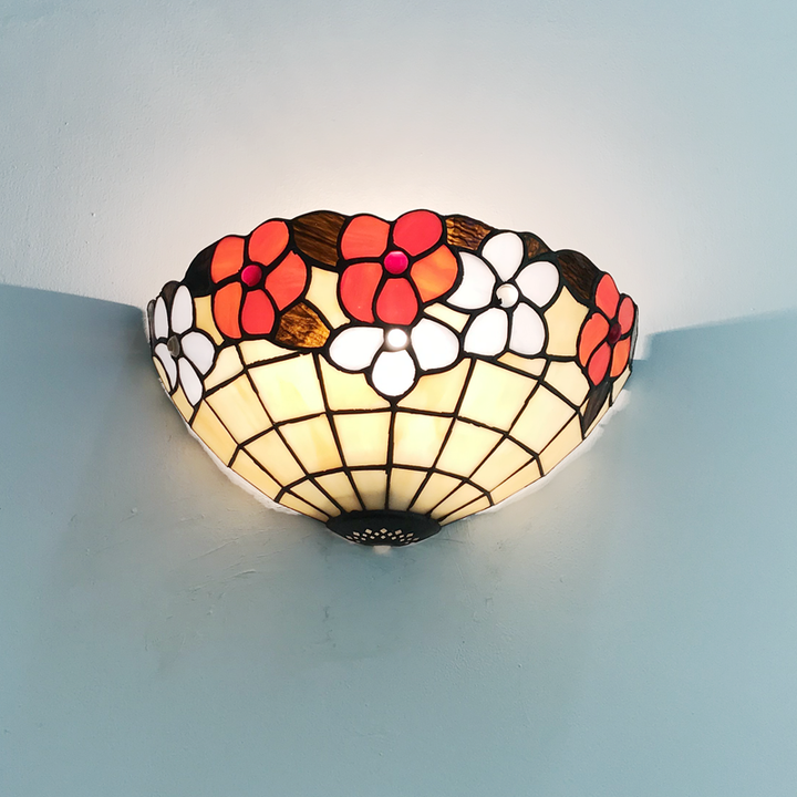 Lisslune | Floral Pattern Wall Light Tiffany Vintage Shell Wall Lamp in Beige/Pink-White for Hall Office