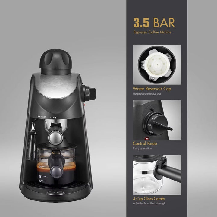 Lisslune | 3.5 Bar Espresso Machine with Built-In Steam Wand