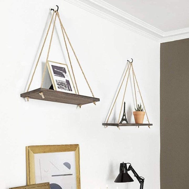 Lisslune | Scandinavian Wood Hanging Shelf - Minimalist Floating Wall Shelf with String